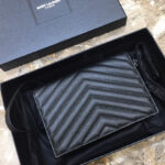 Saint Laurent Envelope Chain Wallet In Grain De Poudre Embossed Leather Black